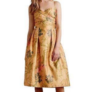 Gold Floral A-Line Prom Dress with Sweetheart Neckline